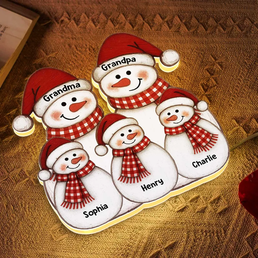 Acrylic Light Box with Folk-Art Snowman Family, Christmas decor, warm glow, unique personalized gift for Grandparents - Image 6