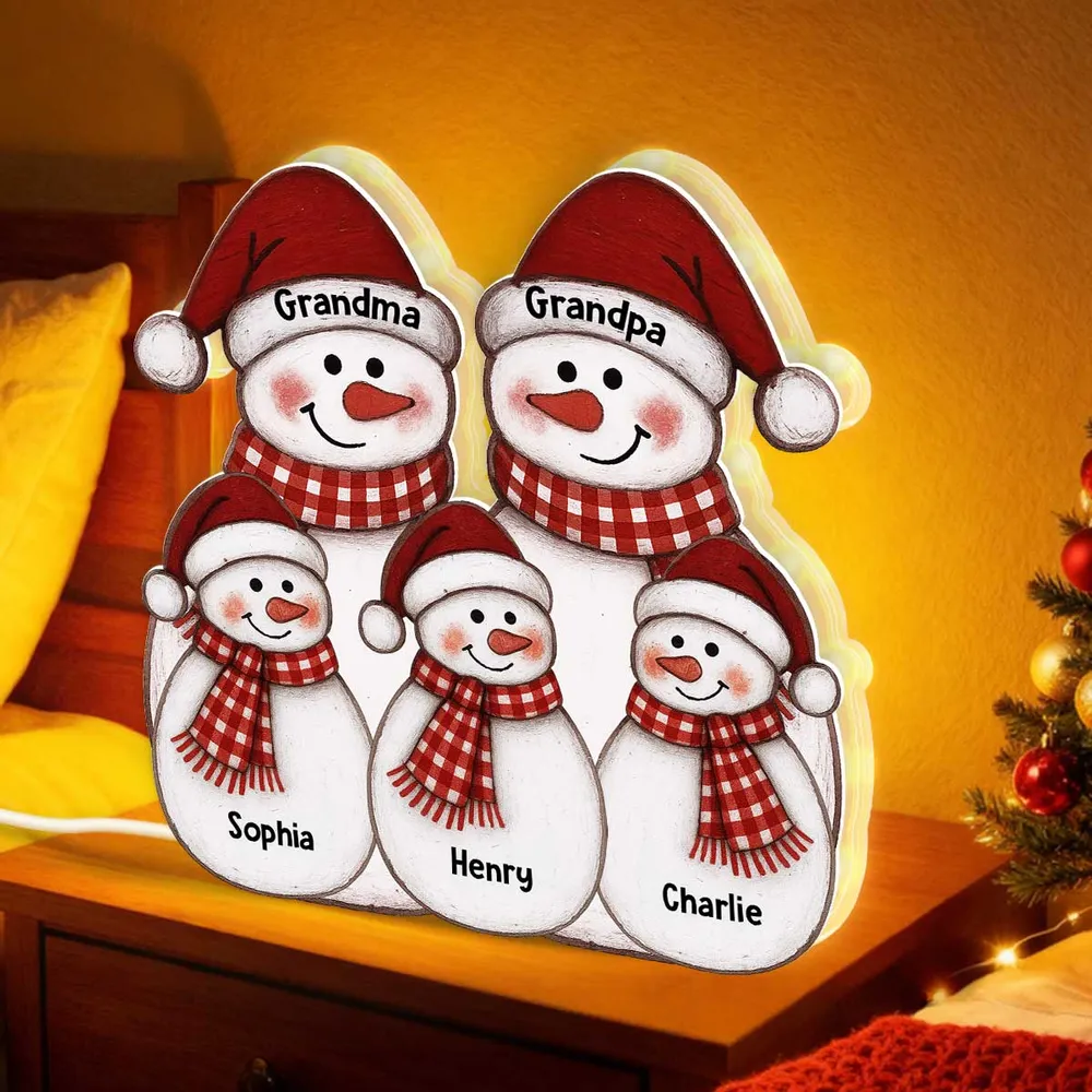 Acrylic Light Box with Folk-Art Snowman Family, Christmas decor, warm glow, unique personalized gift for Grandparents - Image 8
