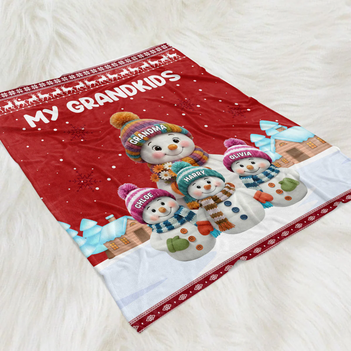 Custom My Grandkids Fleece Blanket, Cute Snowman Family Winter Scene, Warm Keepsake Throw and Thoughtful Grandparent Gift - Image 3