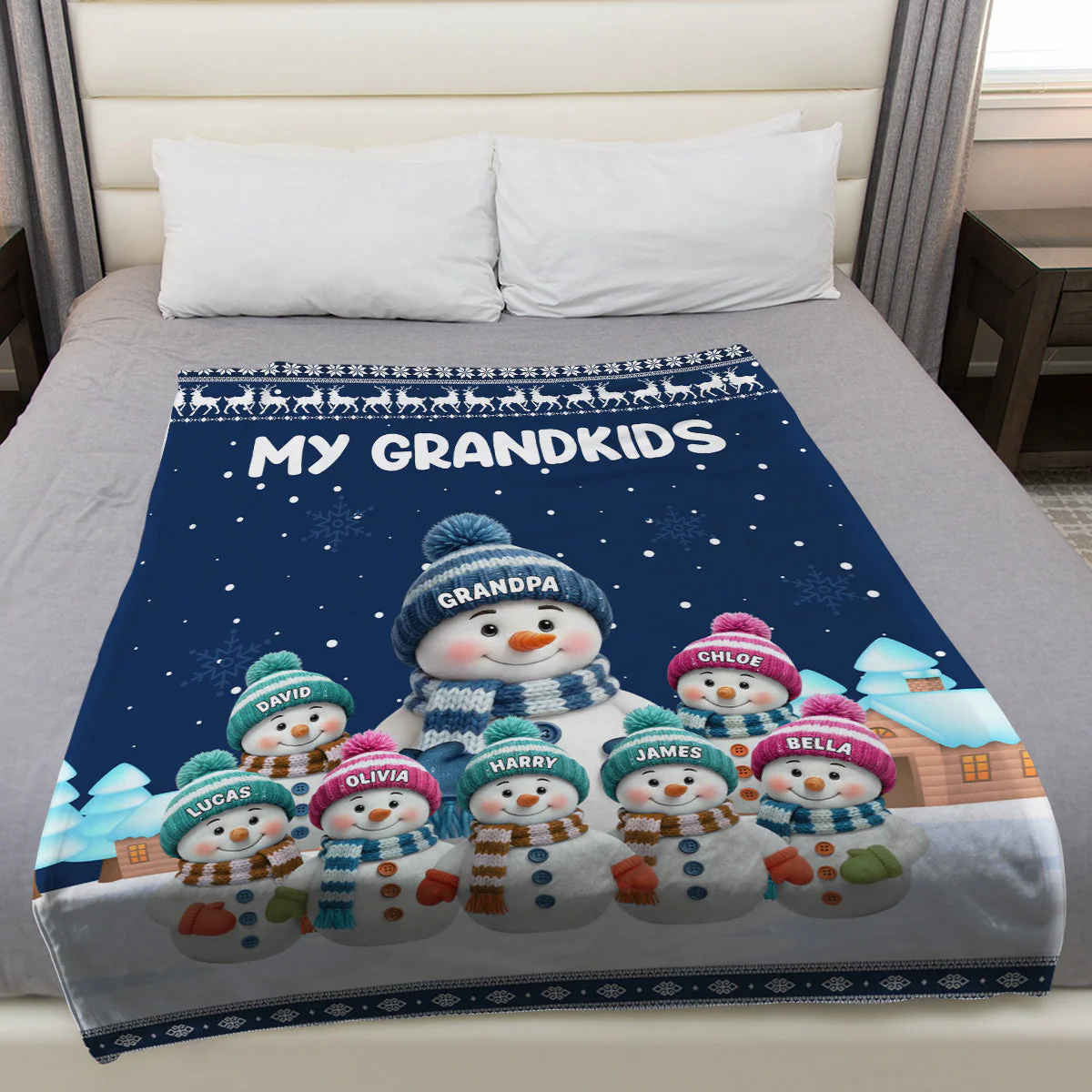 Custom My Grandkids Fleece Blanket, Cute Snowman Family Winter Scene, Warm Keepsake Throw and Thoughtful Grandparent Gift - Image 4