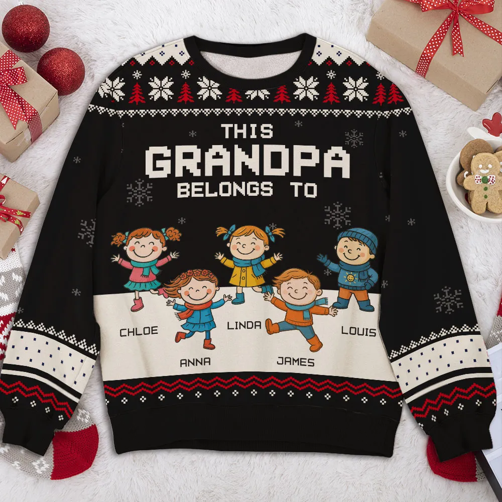 Printed Sweatshirt with Festive Snowflakes & Playful Grandkids Art, Cozy Holiday Wear, a Unique Gift for Grandpa - Image 2