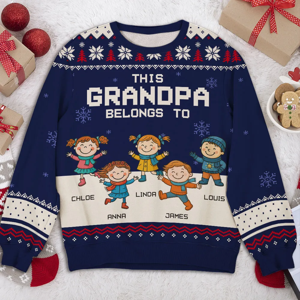 Printed Sweatshirt with Festive Snowflakes & Playful Grandkids Art, Cozy Holiday Wear, a Unique Gift for Grandpa - Image 4