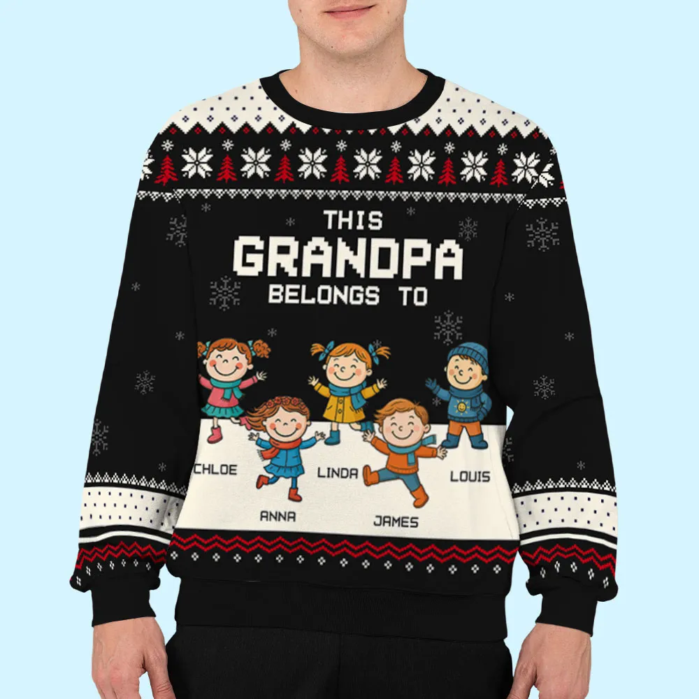 Printed Sweatshirt with Festive Snowflakes & Playful Grandkids Art, Cozy Holiday Wear, a Unique Gift for Grandpa - Image 5