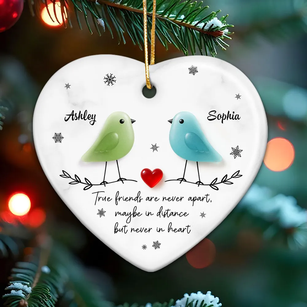 Ceramic Heart Ornament - Colorful Birds, Red Heart & Snowflakes - Unique Gift for Friends, Besties, Long-Distance Bond - Image 6