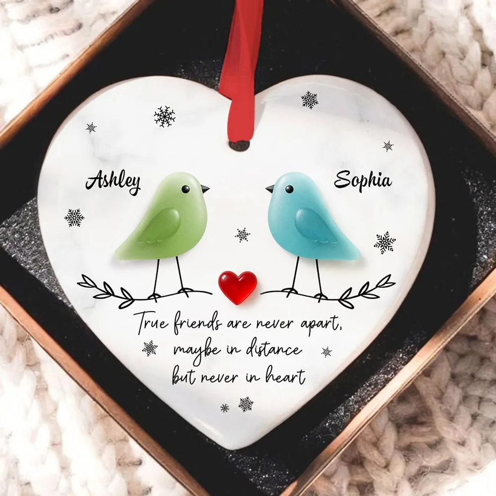 Ceramic Heart Ornament - Colorful Birds, Red Heart & Snowflakes - Unique Gift for Friends, Besties, Long-Distance Bond - Image 7