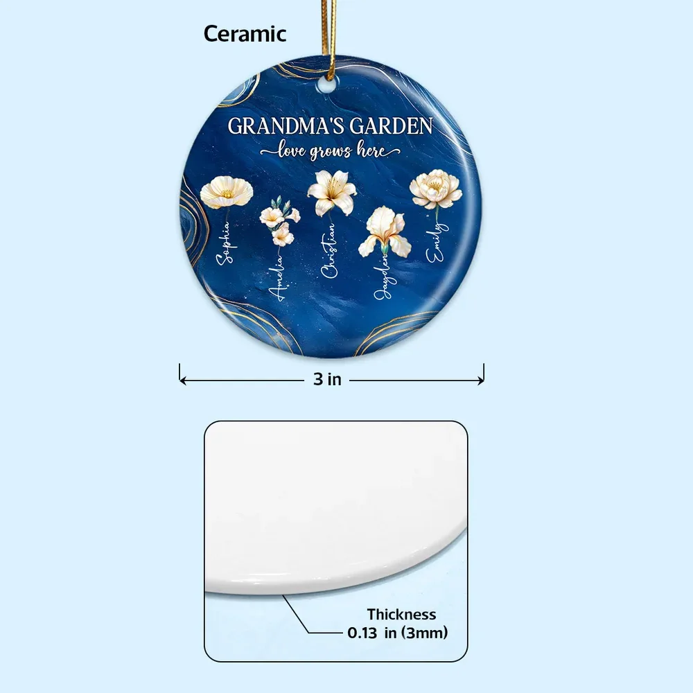 Grandma's Garden Ceramic Ornament, Birth Month Flowers, love grows here - unique gift for Grandma's Christmas tree - Image 4