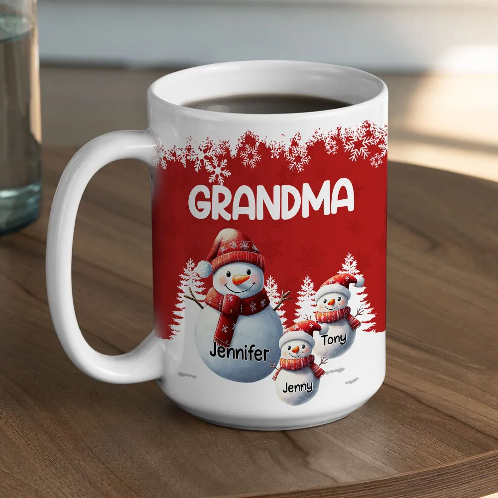 Grandma's Christmas Mug with Snowman Family, Cute Red Winter Scene, Durable Ceramic, Warm Morning Coffee, Creative Gift - Image 3