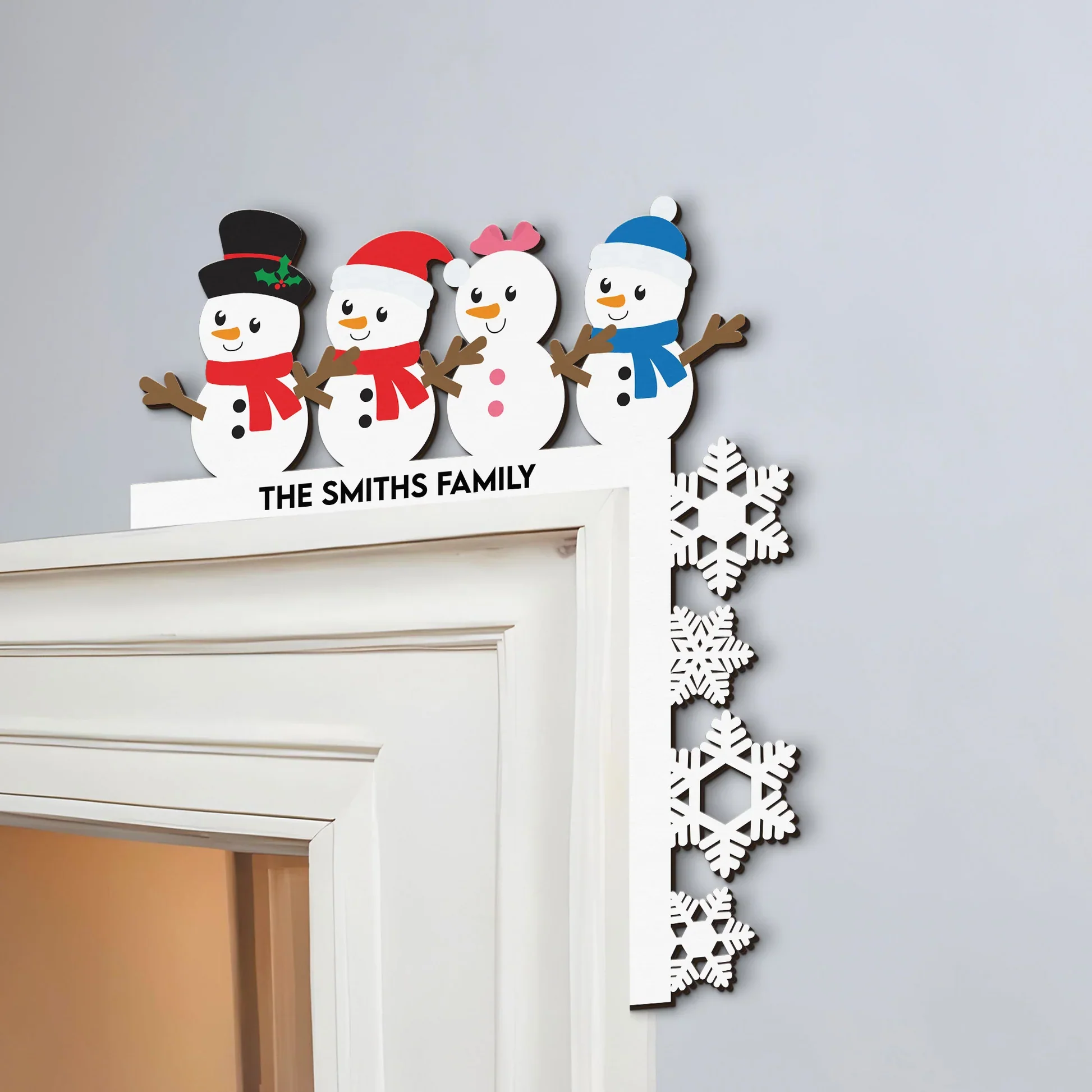 Door Corner Sign Customizable Snowman Family with Snowflake Edge - Holiday Entry Accent, A Creative Gift for Friends - Image 5