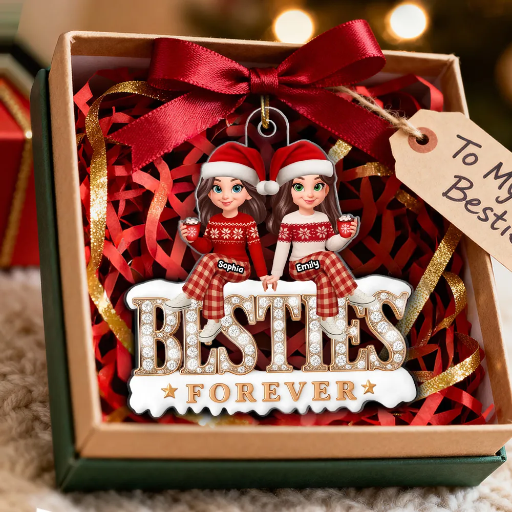 Sisters Forever Acrylic Ornament, Santa Hat Sisters with Cocoa, Christmas Tree Decor, unique gift for Sister - Image 6