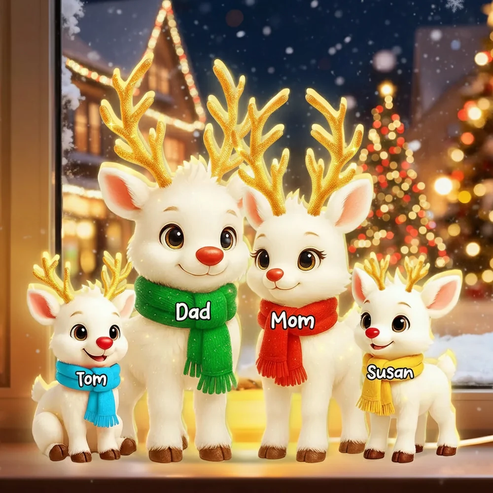 Festive Acrylic Light Box - Cute Reindeer Family, Twinkling Christmas Night, Creative Gift with Warm Glow for Family