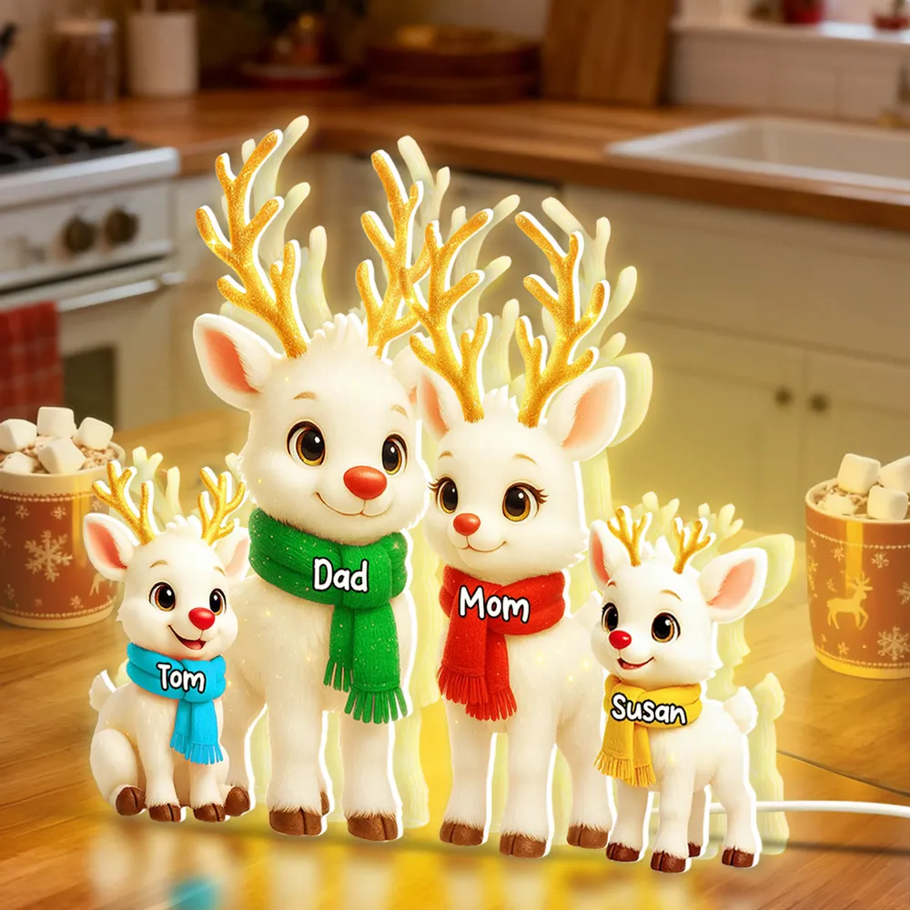 Festive Acrylic Light Box - Cute Reindeer Family, Twinkling Christmas Night, Creative Gift with Warm Glow for Family - Image 3