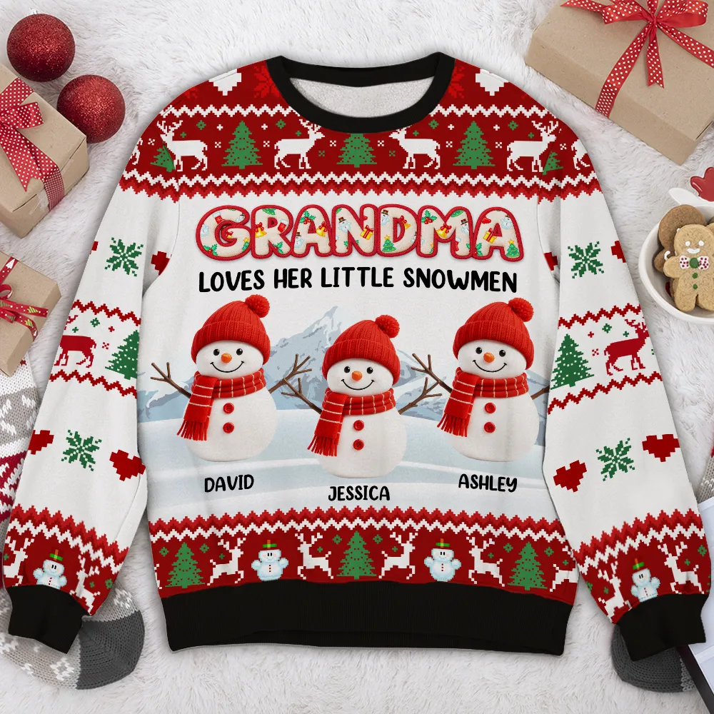 Grandma And Her Snowmen - Personalized Custom All-Over-Print Sweatshirt - Image 2