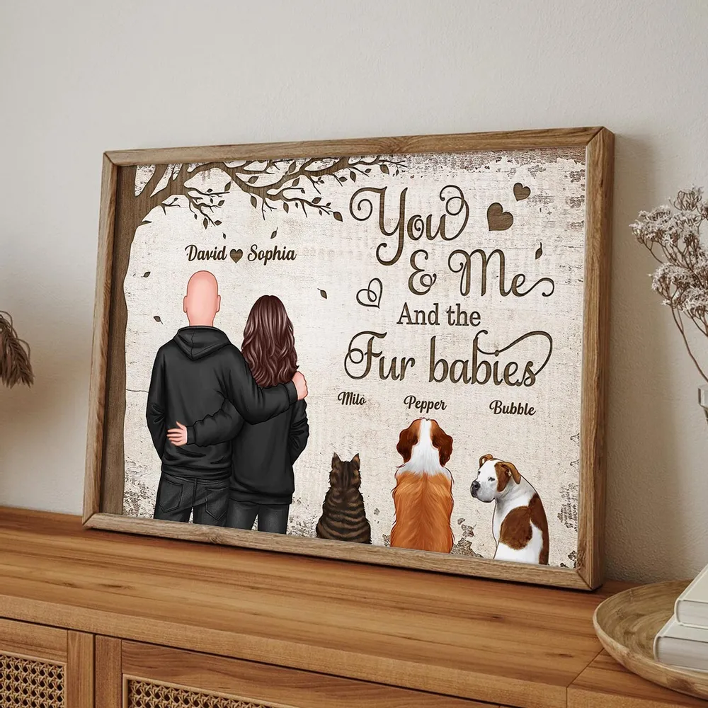 You & Me and the Dogs Custom Poster, Hugging Couple with Pets, Modern Wall Art, Unique Gift for Couples and Dog Lovers - Image 5