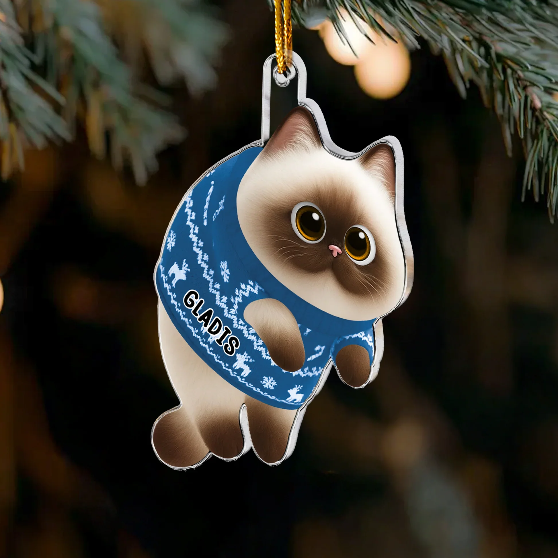 Acrylic Ornament - Cute Cat in Holiday Sweater, Customizable Tree Decor, a Unique Gift for Cat Lovers - Image 3