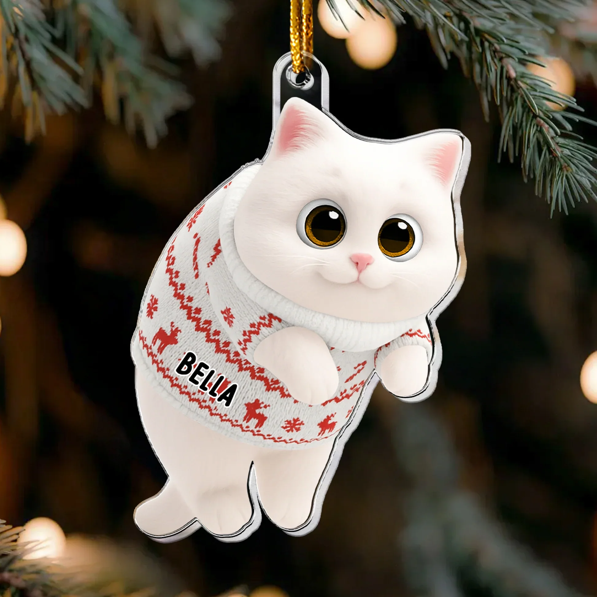 Acrylic Ornament - Cute Cat in Holiday Sweater, Customizable Tree Decor, a Unique Gift for Cat Lovers - Image 4