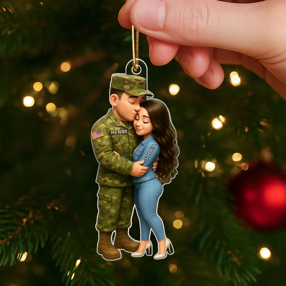 Acrylic Ornament - Custom Military Couple Hugging, Christmas Tree Decor, tender keepsake, a unique gift for Couples, Him or Her - Image 5