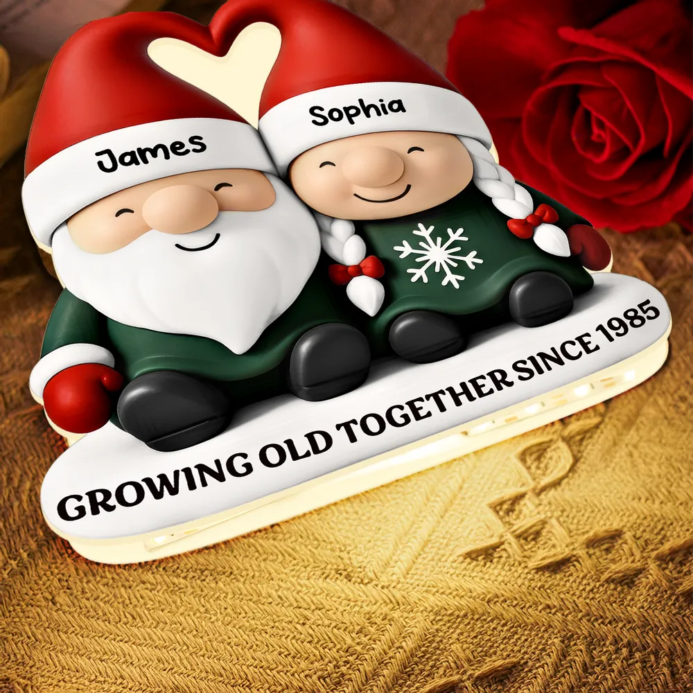 Acrylic Light Box, Christmas Gnome Couple Warm Glow for Bedroom & Shelf, Growing Old Together, Unique Gift for Couples - Image 3