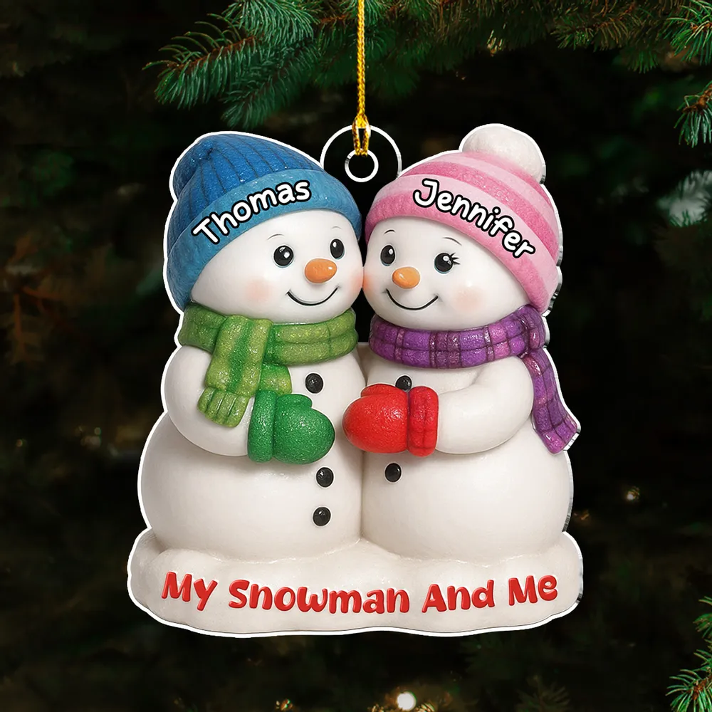 Snowman Couple Ornament - Personalized Hugging Snowmen for the Christmas Tree - My Snowman and Me, a Unique Gift for Couples - Image 2
