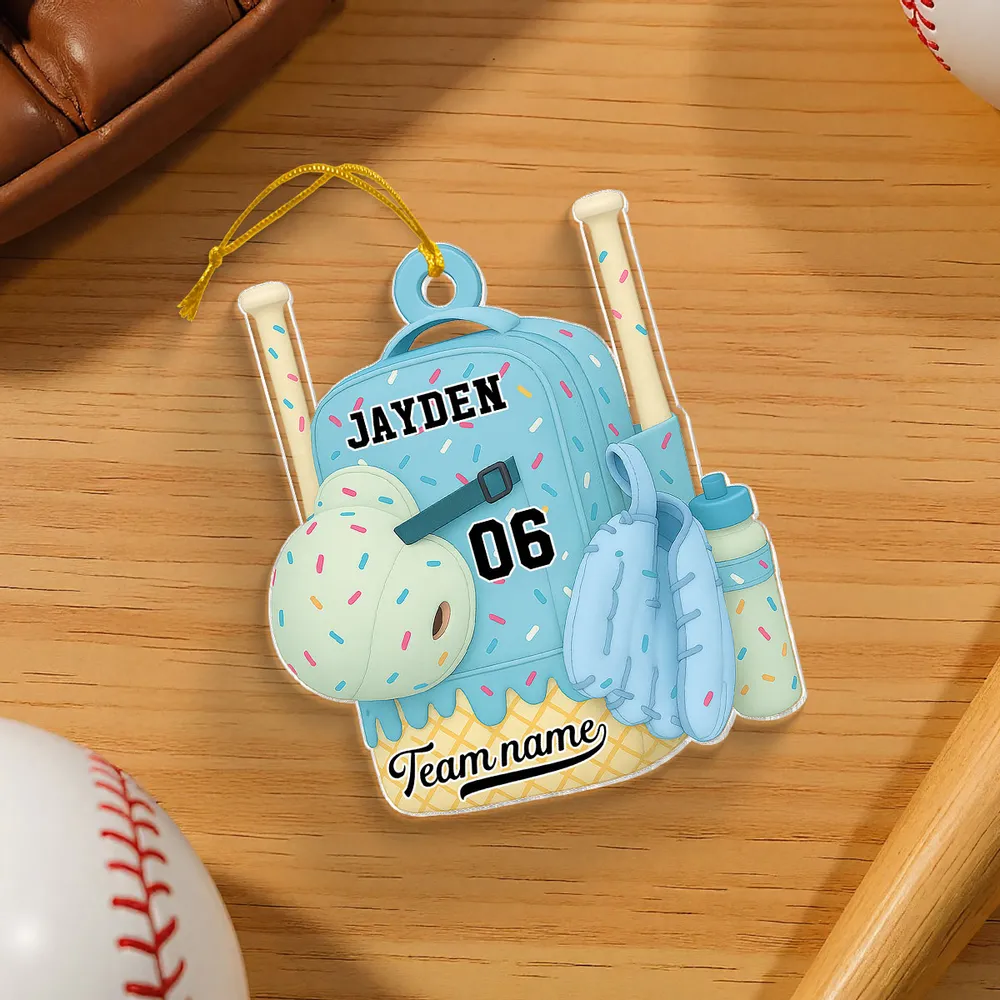 Acrylic Ornament Baseball Softball Backpack, customizable candy-sprinkle design for holiday tree, cute unique gift for kids - Image 5