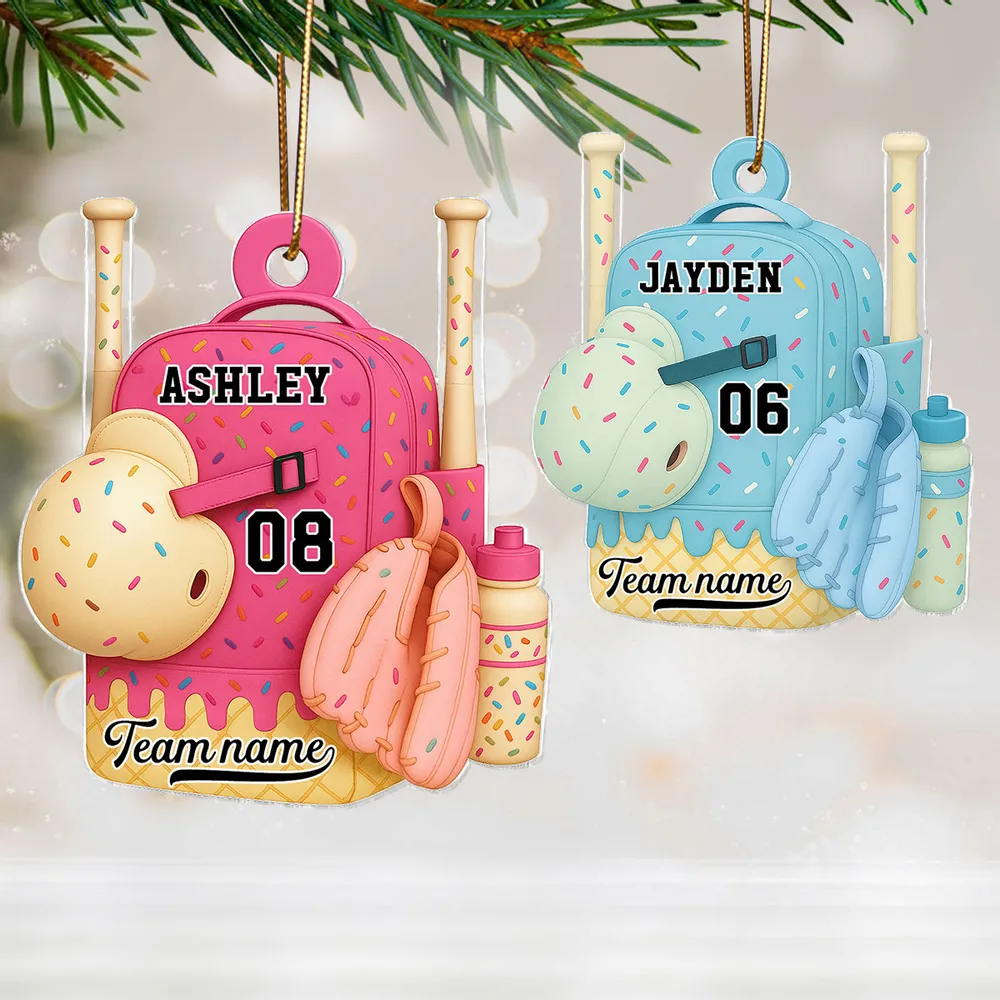 Acrylic Ornament Baseball Softball Backpack, customizable candy-sprinkle design for holiday tree, cute unique gift for kids - Image 6