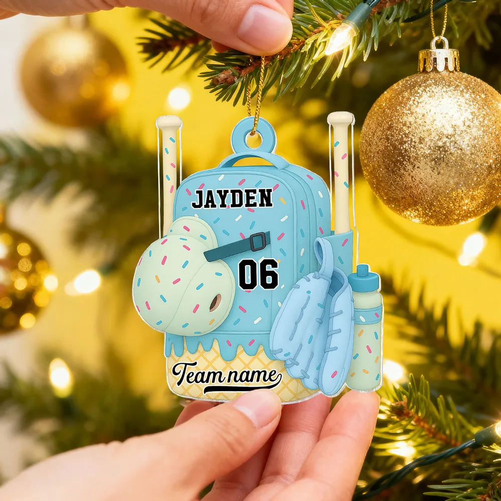 Acrylic Ornament Baseball Softball Backpack, customizable candy-sprinkle design for holiday tree, cute unique gift for kids - Image 7