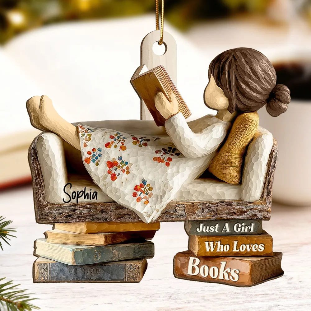 Wooden Ornament for Book Lovers, Cozy Reader on Sofa, Rustic Holiday Decor, A Unique Gift for Daughter or Friend