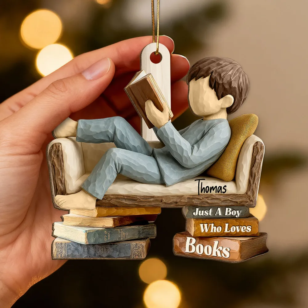 Wooden Ornament for Book Lovers, Cozy Reader on Sofa, Rustic Holiday Decor, A Unique Gift for Daughter or Friend - Image 5