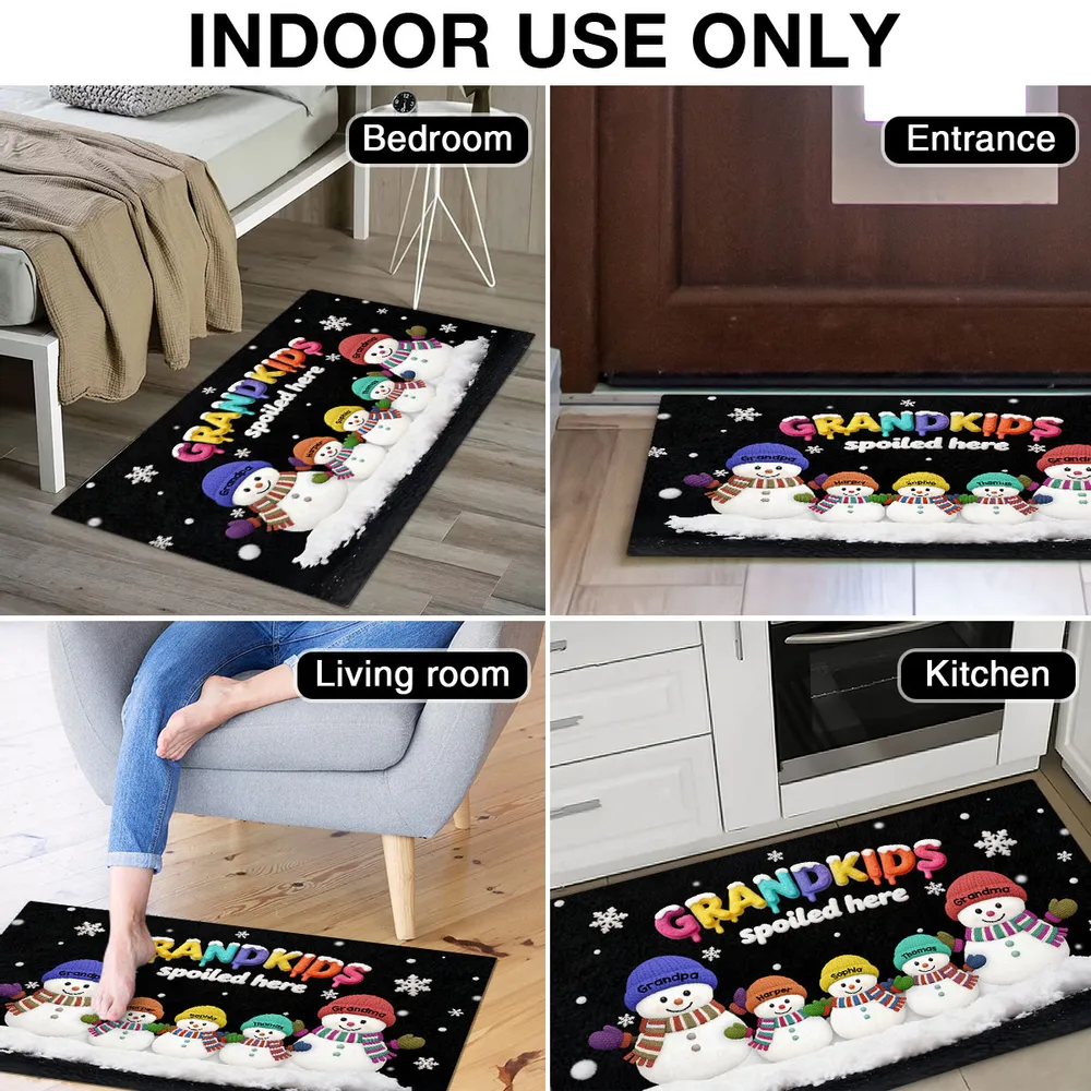 Doormat Personalized Snowman Family for Entryway, Grandkids Spoiled Here, cozy winter look, unique gift for Grandparents - Image 4