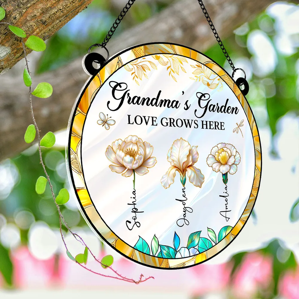 Personalized Acrylic Suncatcher Ornament – Grandma’s Garden “Love Grows Here”, thoughtful gift-ready keepsake for Grandma - Image 5