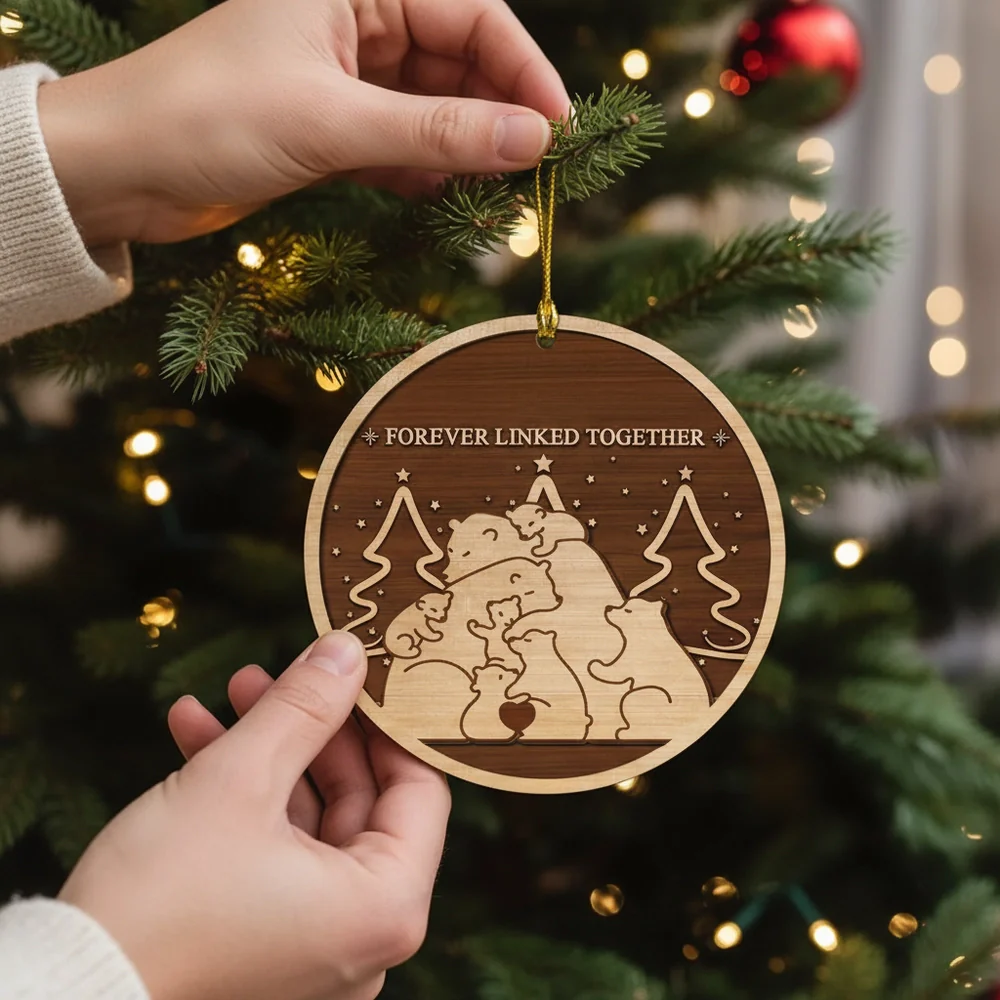 Wooden Ornament Bear Family, Customizable, for Christmas Tree or Nursery, rustic two-tone wood, unique gift for Parents - Image 3