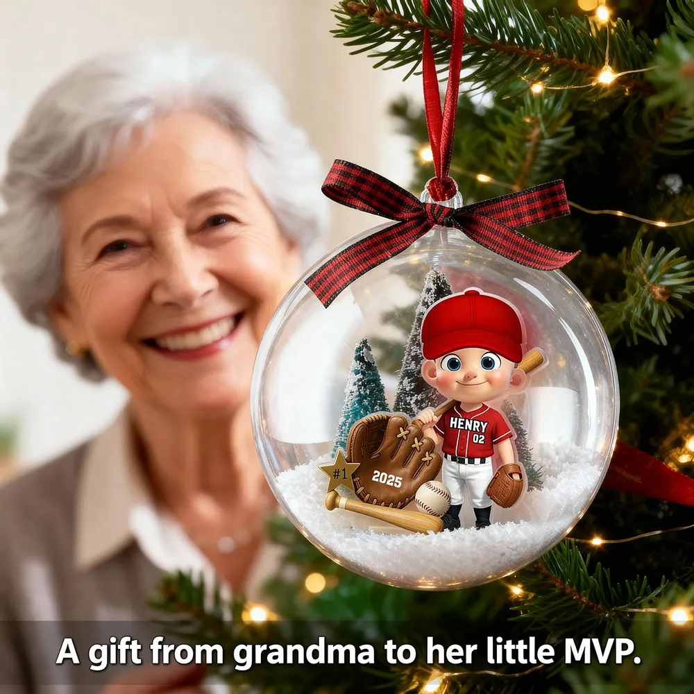 Snow Globe Ornament with Baseball Player - Personalized, Clear Acrylic, Winter Scene, a Unique Gift for Kids & Grandkids - Image 4