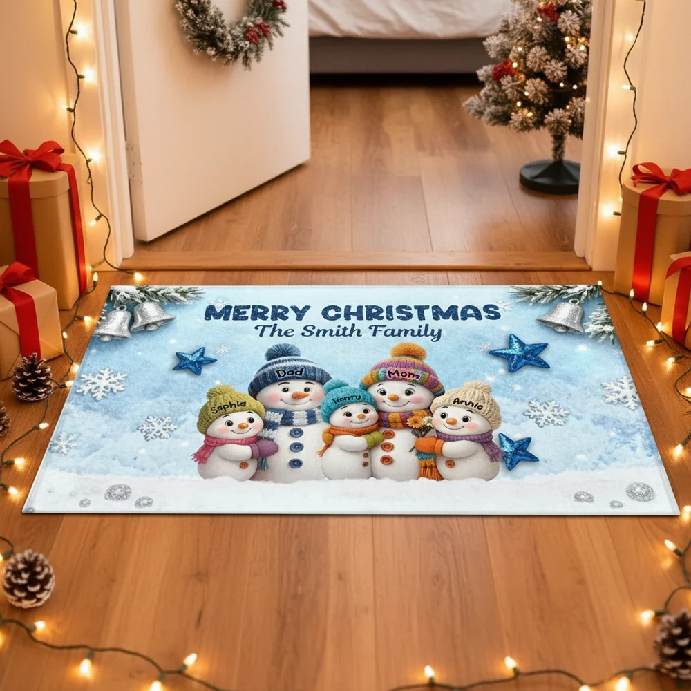 Doormat - Personalized Snowman Family Christmas Welcome, Non-Slip & Easy-Clean, cozy entryway decor, unique gift for families - Image 2