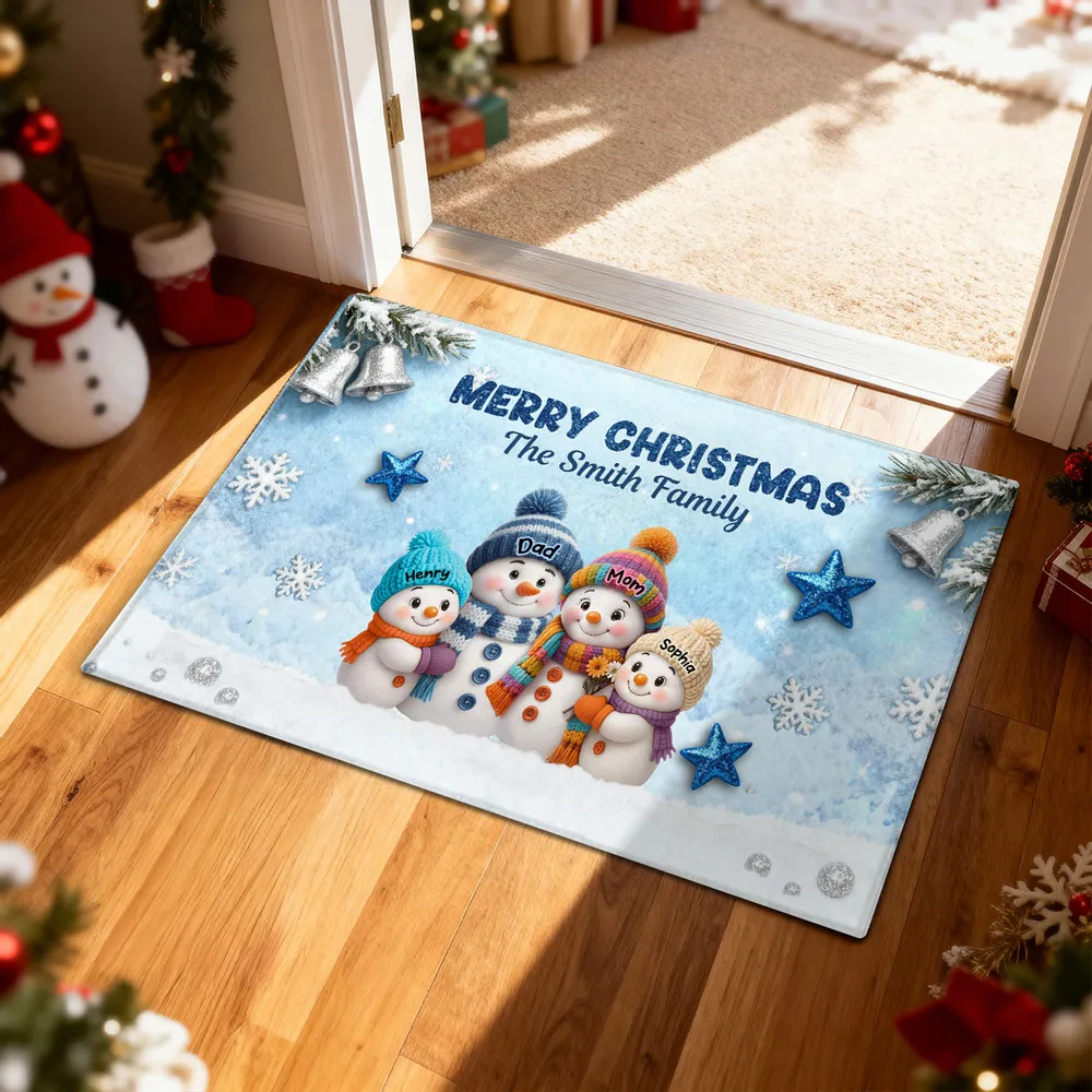 Doormat - Personalized Snowman Family Christmas Welcome, Non-Slip & Easy-Clean, cozy entryway decor, unique gift for families - Image 3