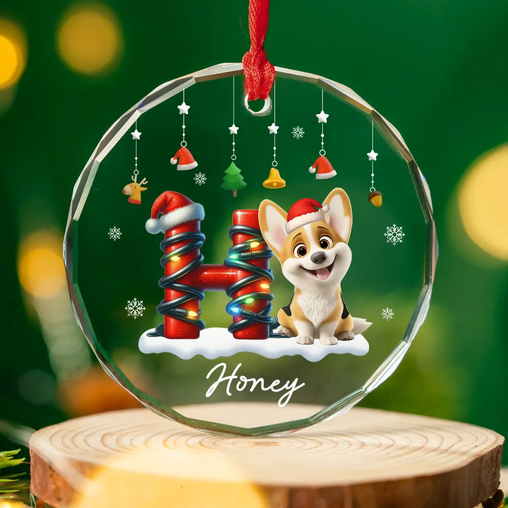 Crystal Ornament - Cute Puppy in Santa Hat, Snowflakes, Personalized Christmas decor, unique gift for dog lovers - Image 3