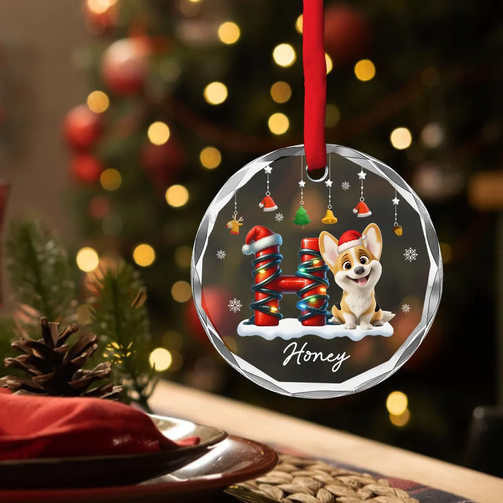 Crystal Ornament - Cute Puppy in Santa Hat, Snowflakes, Personalized Christmas decor, unique gift for dog lovers - Image 5