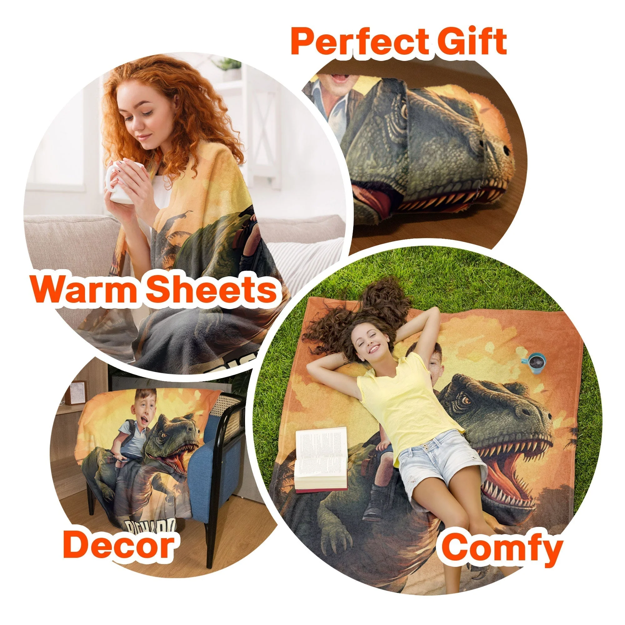Fleece Blanket with Kid Riding a T-Rex, Customizable Dino Adventure Throw, sunset jungle, unique gift for kids - Image 6