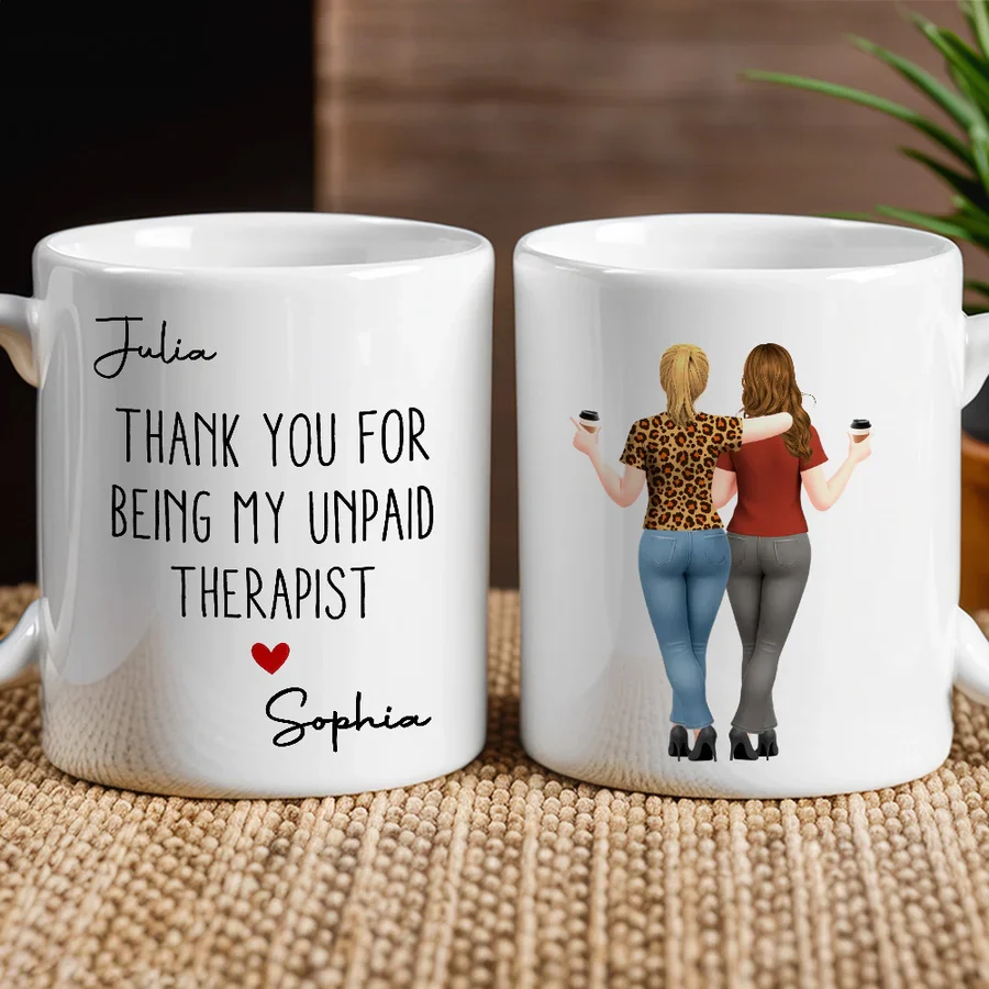 (test)Mug with Hugging Friends Art, Thank You for Being My Unpaid Therapist, Customizable Unique Gift for Coworker or Best Friend