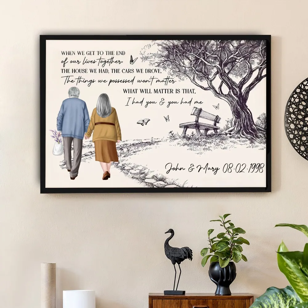 Hand-Drawn Elderly Couple Holding Hands Art Poster or Canvas - Sentimental 'I Had You & You Had Me' Quote, Unique Anniversary Gift - Image 4