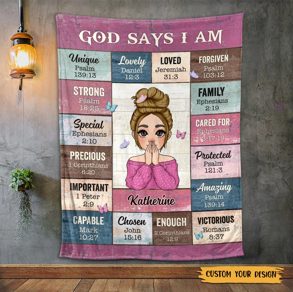 Personalized God Says I Am Blanket - Soft throw with faith affirmations, a creative Christian gift for her