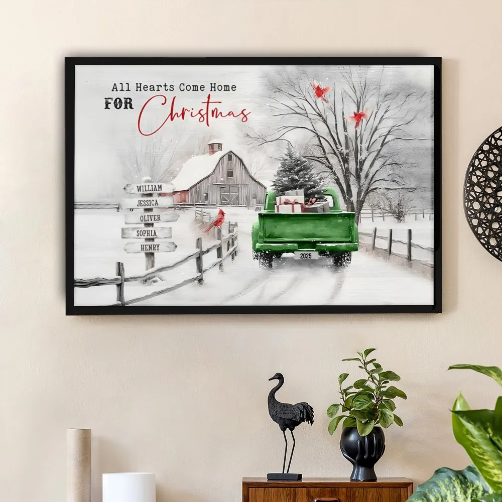 Personalized Snowy Country Christmas Family Name Canvas/Poster, Watercolor Barn & Evergreen Truck Modern Wall Art, Creative Holiday Gift - Image 7