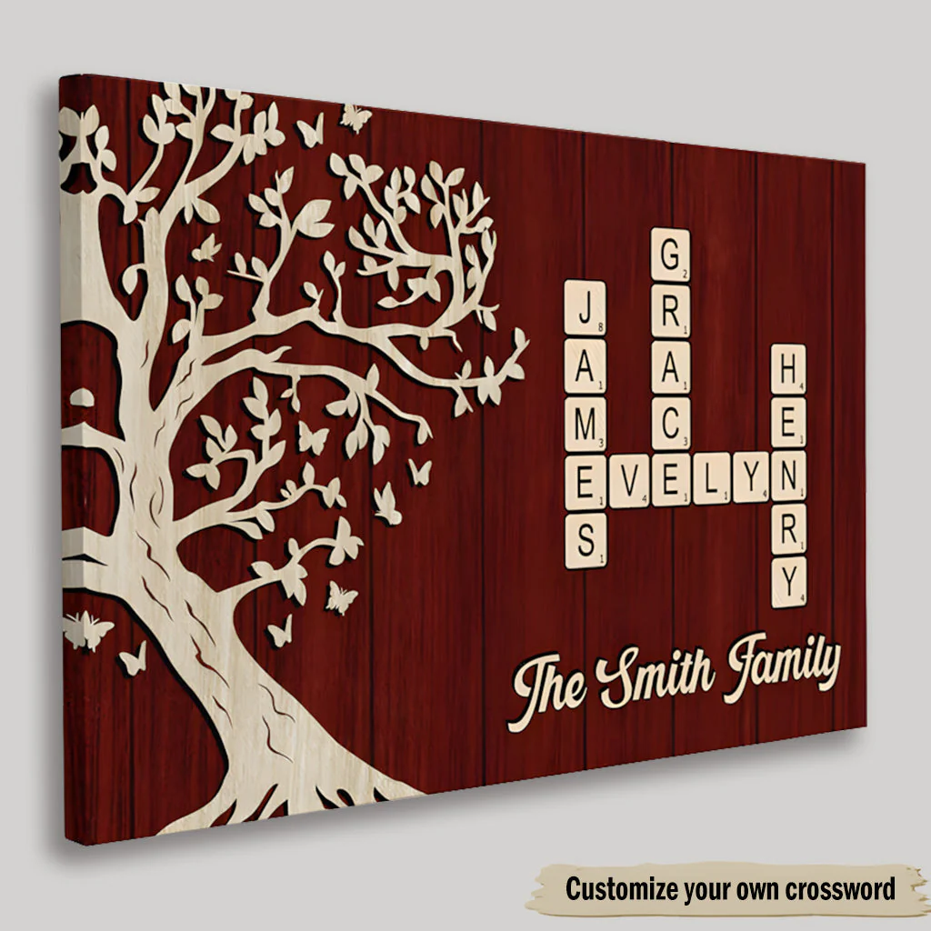 Family Crossword Poster - Custom Tree Wall Art, Warm Wood Look, A Unique Gift for Mom, Dad & Grandparents - Image 2