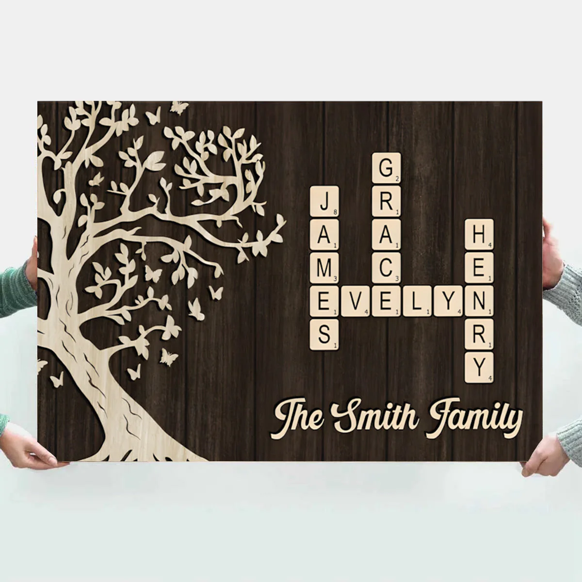 Family Crossword Poster - Custom Tree Wall Art, Warm Wood Look, A Unique Gift for Mom, Dad & Grandparents - Image 3