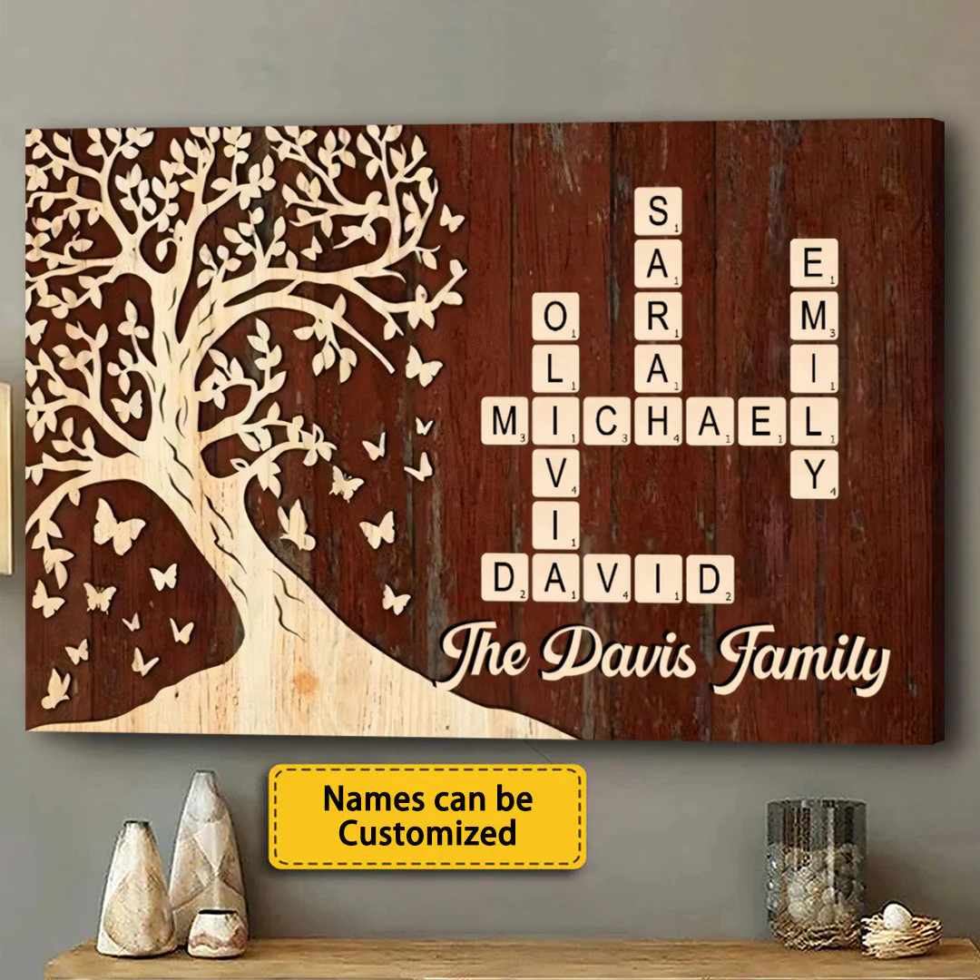 Family Crossword Poster - Custom Tree Wall Art, Warm Wood Look, A Unique Gift for Mom, Dad & Grandparents - Image 8