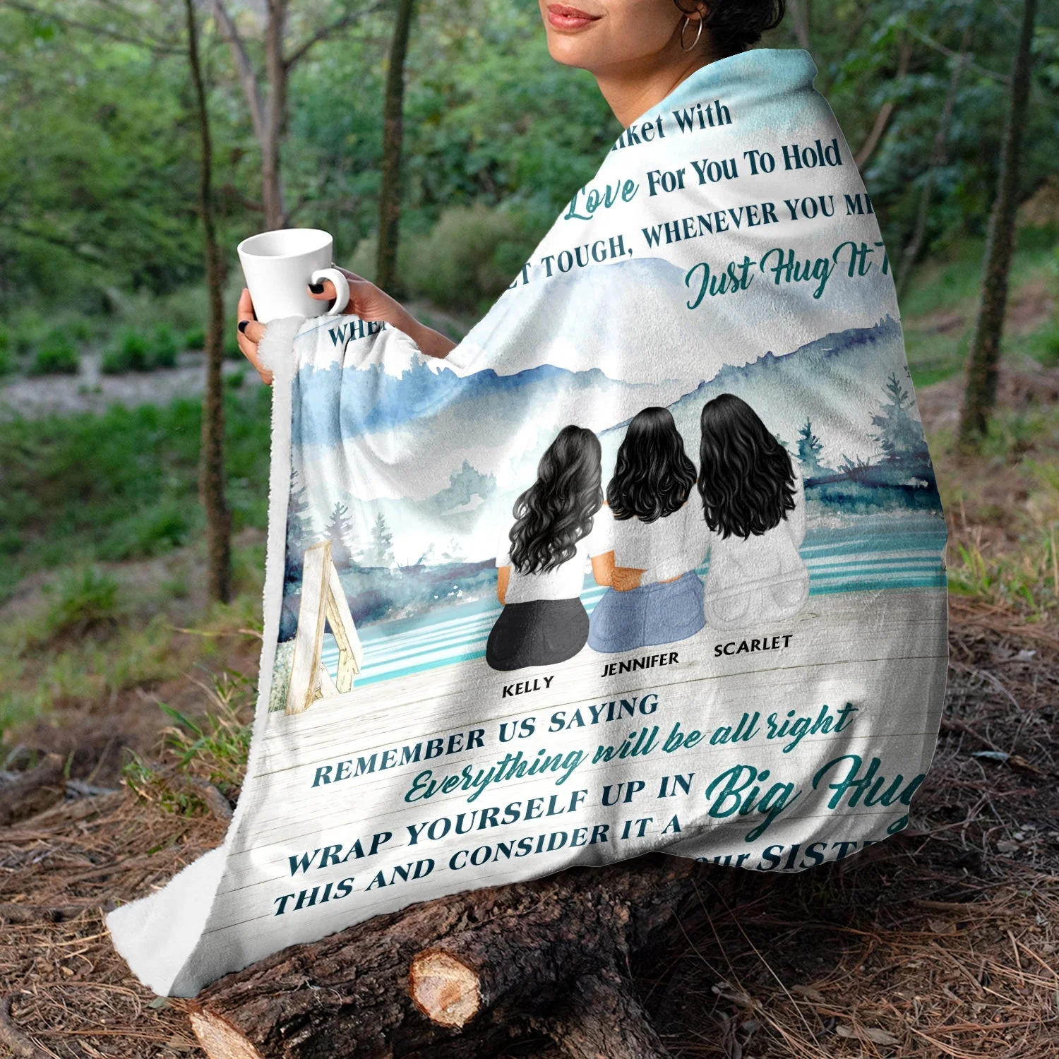 "To Our Sister" Personalized Custom Watercolor Sisters Hug Fleece Blanket, Unique Healing Gift for Sister, Friend, Soulmate - Image 3