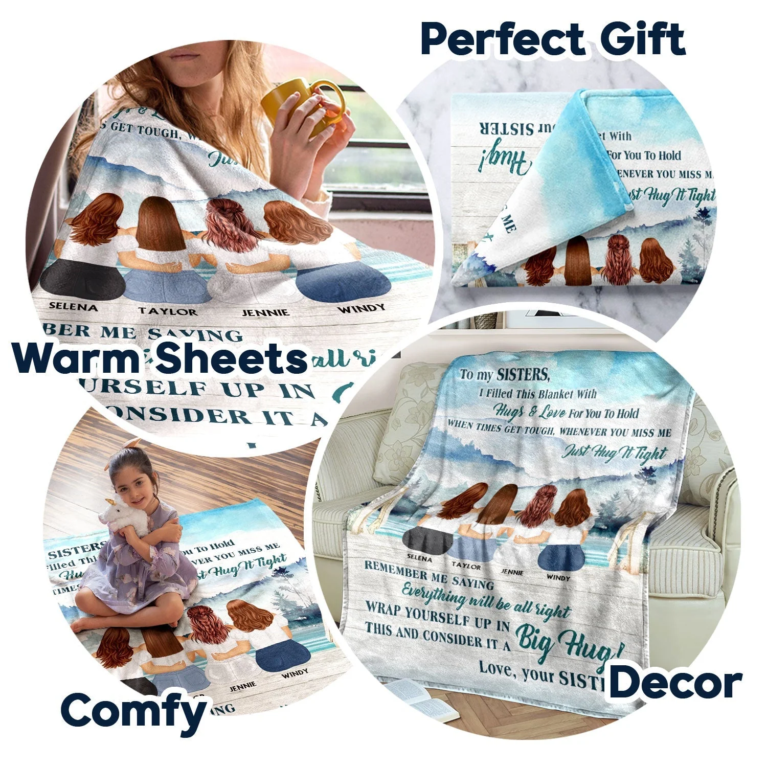 "To Our Sister" Personalized Custom Watercolor Sisters Hug Fleece Blanket, Unique Healing Gift for Sister, Friend, Soulmate - Image 4