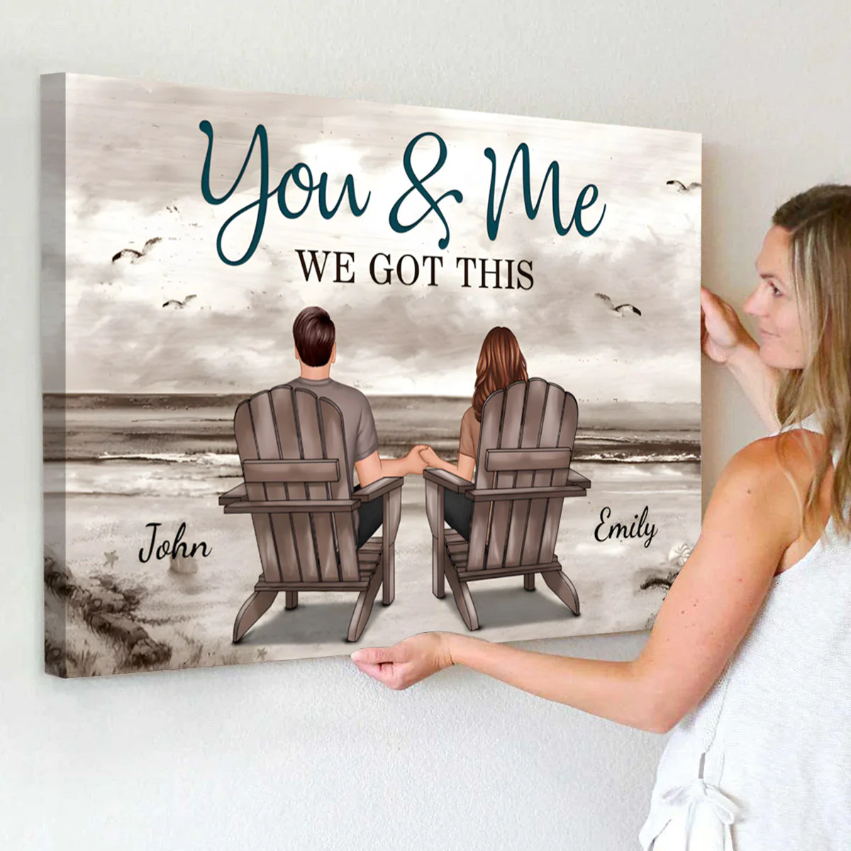 Romantic Beach Canvas for Couples, custom art with 'You & Me' vibe, perfect anniversary decor and a creative gift - Image 3