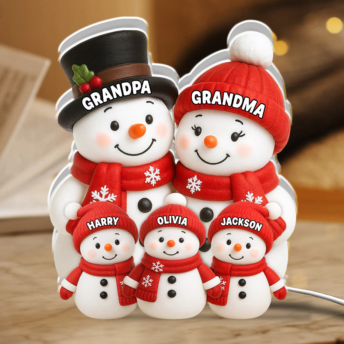Acrylic Light Box Snowman Grandkids Design, Personalized, Warm Holiday Glow, Cozy Decor, A Unique Gift for Grandparents - Image 3