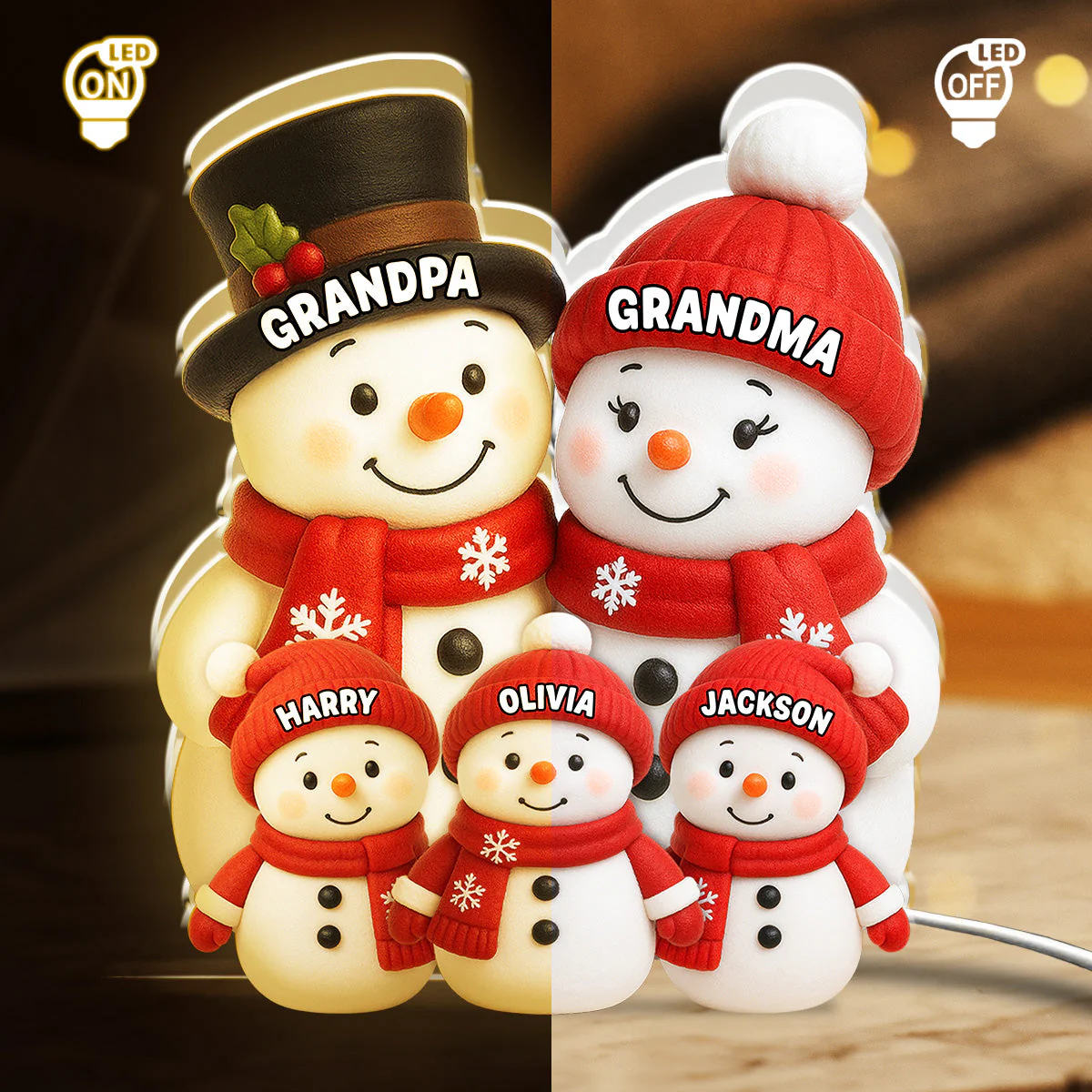 Acrylic Light Box Snowman Grandkids Design, Personalized, Warm Holiday Glow, Cozy Decor, A Unique Gift for Grandparents - Image 5