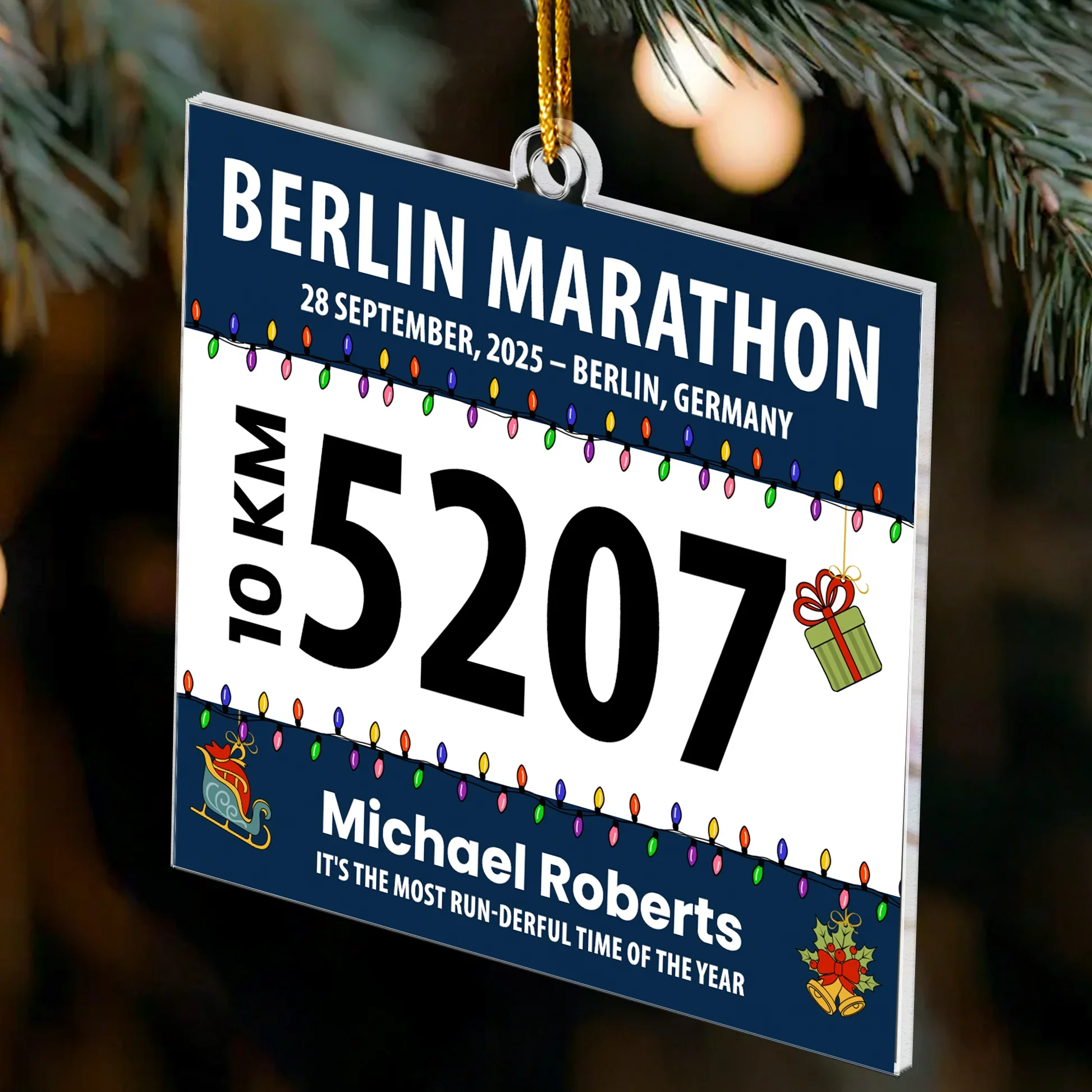 Runner Acrylic Ornament - Marathon Bib Style with Festive Lights, Easy to Hang, Creative Keepsake Gift for Athletes - Image 3