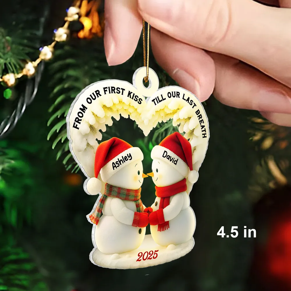 Snowmen Couple From Our First Kiss Till Our Last Breath - Personalized Acrylic Ornament - Christmas Gift for Couples - Image 2